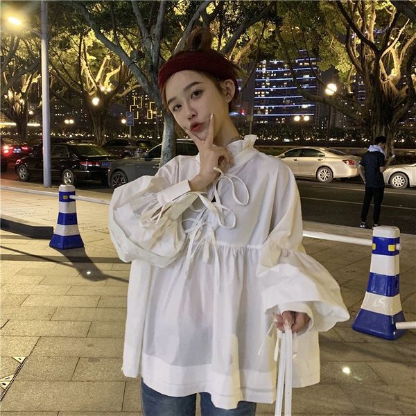 2019 new spring summer stand collar long sleeve blouse solid white ruffles split joint onesize shirt
2019 new spring summer stand collar long sleeve blouse solid white ruffles split joint onesize shirt