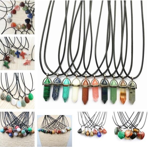 8 styles natural stone crystal quartz opal heart hexagon cross drop pendant & necklace leather chains for men women fashion jewelry, Silver
8 styles natural stone crystal quartz opal heart hexagon cross drop pendant & necklace leather chains for men women fashion jewelry, Silver