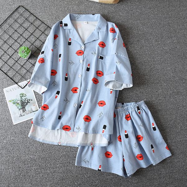 трикотажная рубашка с короткими рукавами из двух частей пижамы для женщин шорт летних губ printed сыпучего хлопок дама повседневной одежда г, Black;red 
трикотажная рубашка с короткими рукавами из двух частей пижамы для женщин шорт летних губ printed сыпучего хлопок дама повседневной одежда г, Black;red