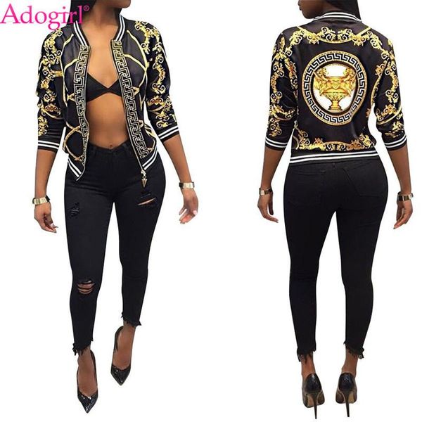 adogirl fashion print women bomber jacket long sleeve zipper slim baseball outwear ladies spring autumn coats, Black;brown
adogirl fashion print women bomber jacket long sleeve zipper slim baseball outwear ladies spring autumn coats, Black;brown