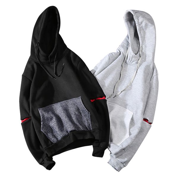 

fashion color hooides men's thick clothes winter sweatshirts men hip hop streetwear solid fleece hoody man clothing usa size, Black