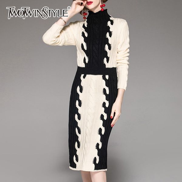 twotwinstyle knitting dress female turtleneck long sleeve hit colors patchwork midi dresses women 2019 spring casual fashion, Black;gray
twotwinstyle knitting dress female turtleneck long sleeve hit colors patchwork midi dresses women 2019 spring casual fashion, Black;gray