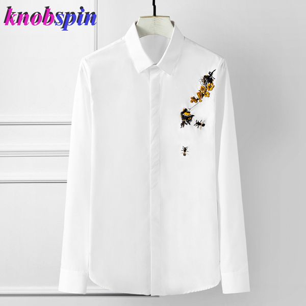little bee flower embroidery long-sleeve men shirt brand slim business male dress shirts luxury men's chemise plus size camisas, White;black
little bee flower embroidery long-sleeve men shirt brand slim business male dress shirts luxury men's chemise plus size camisas, White;black