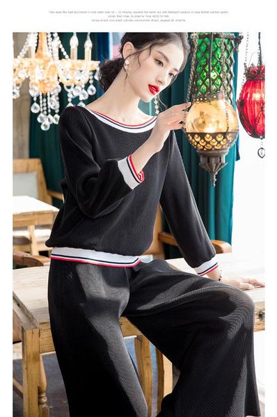 two piece dress selling miyake fold solid three quarter slash neck patchwork t-shirt + wide leg pants black suit in stock, White
two piece dress selling miyake fold solid three quarter slash neck patchwork t-shirt + wide leg pants black suit in stock, White