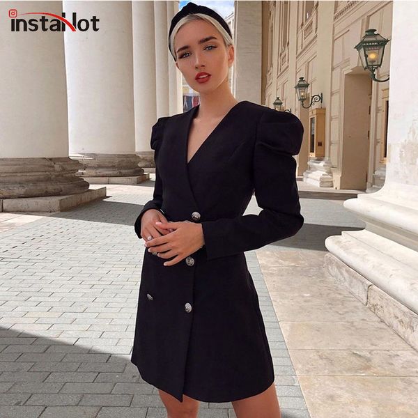 instadouble breasted women dress office ladies casual blazer black dress autumn winter slim suit female dresses puff sleeve, Black;gray
instadouble breasted women dress office ladies casual blazer black dress autumn winter slim suit female dresses puff sleeve, Black;gray