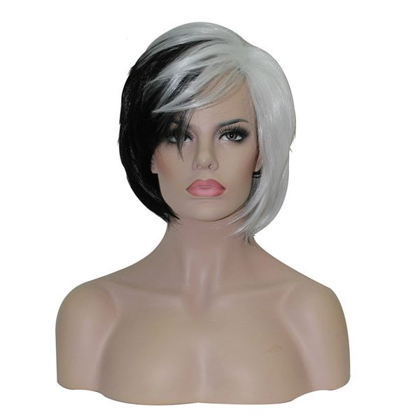 new cruella deville side bangs half white black layered synthetic cosplay wig for women party halloween + wig cap
new cruella deville side bangs half white black layered synthetic cosplay wig for women party halloween + wig cap