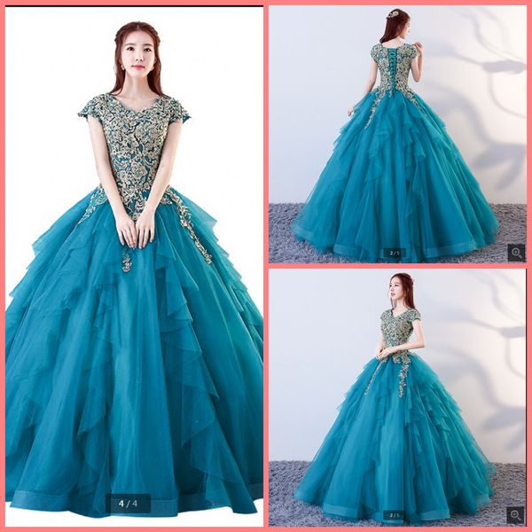 robe de soiree gold lace appliques ball gown short sleeve prom dress modest ruffled princess puffy corset elegant prom gowns selling, Black
robe de soiree gold lace appliques ball gown short sleeve prom dress modest ruffled princess puffy corset elegant prom gowns selling, Black