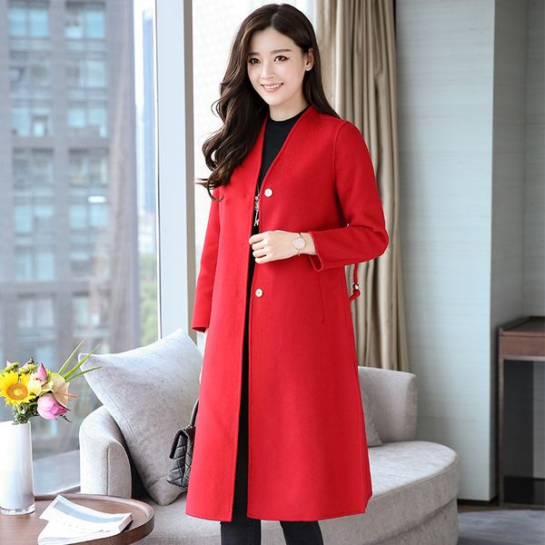 elegant solid office women long wool blend coat slim pockets red cashmere jacket covered button v neck ladies coats, Black
elegant solid office women long wool blend coat slim pockets red cashmere jacket covered button v neck ladies coats, Black
