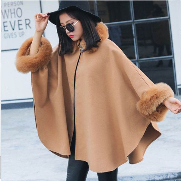 2018 autumn winter outerwear fashion batwing sleeve faux fox fur collar cloak cape coat women's elegant poncho long overcoat, Black
2018 autumn winter outerwear fashion batwing sleeve faux fox fur collar cloak cape coat women's elegant poncho long overcoat, Black