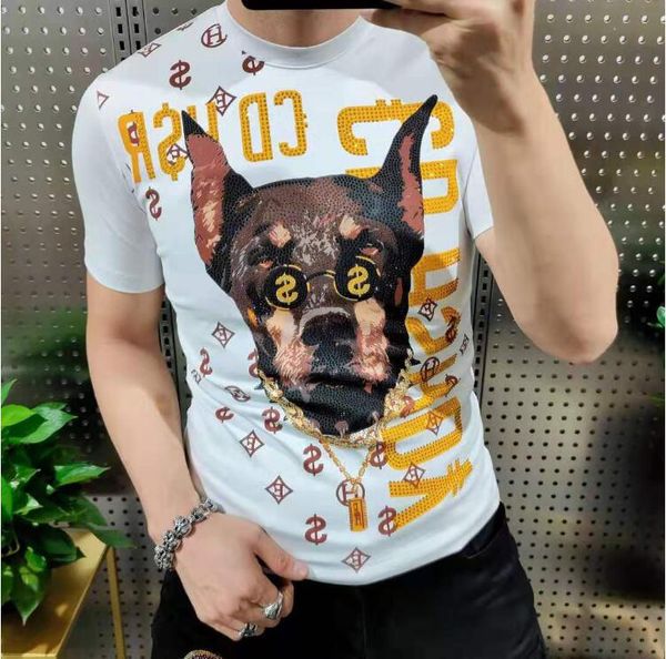 european style drill short sleeve t-shirt for men 2020 new fashion brand slim men's tees 02, White;black
european style drill short sleeve t-shirt for men 2020 new fashion brand slim men's tees 02, White;black