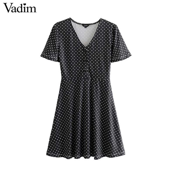 vadim women vintage v neck dots print mini dress short sleeve elegantl female summer chic a line dresses vestidos qc165, Black;gray
vadim women vintage v neck dots print mini dress short sleeve elegantl female summer chic a line dresses vestidos qc165, Black;gray