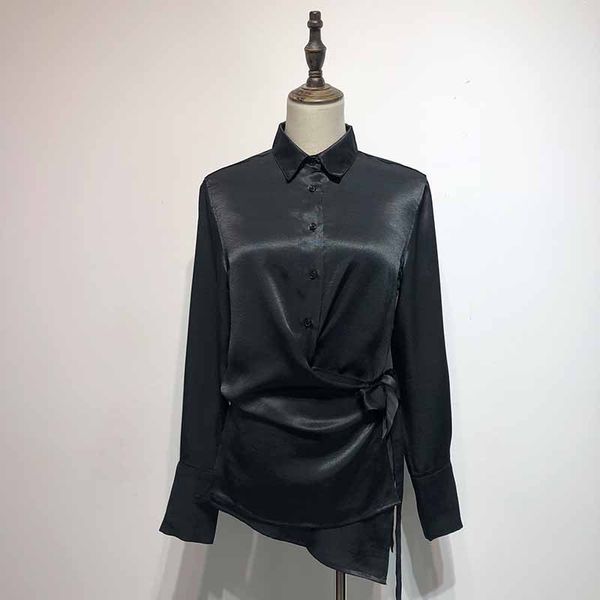chic turn-down neck tie belt women shirt full sleeves black color office work lady blouse casual, White
chic turn-down neck tie belt women shirt full sleeves black color office work lady blouse casual, White