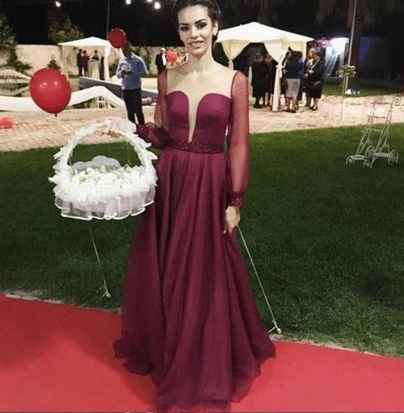 burgundy prom dresses sweet heart long sleeve sweep train sash beads illusion formal evening party gowns, Black
burgundy prom dresses sweet heart long sleeve sweep train sash beads illusion formal evening party gowns, Black