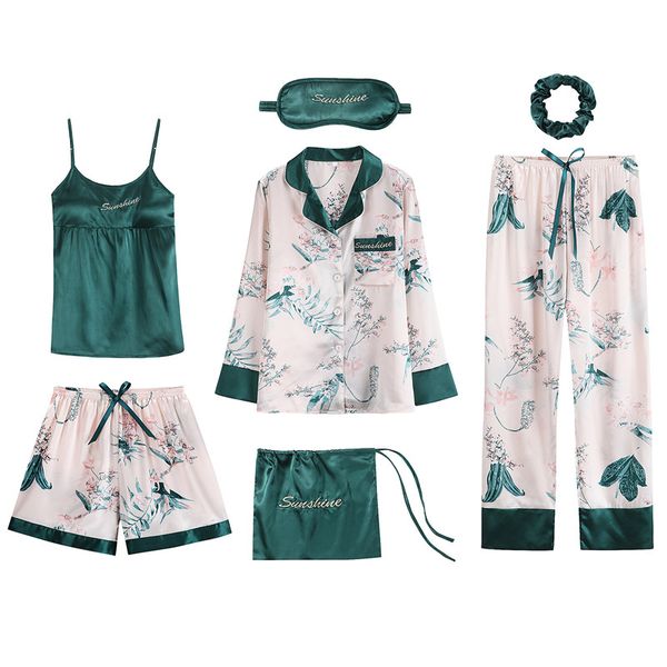 new 7 pieces womens silk satin pajamas pyjamas set sleepwear pijama pajama suit for female sleep print loungewear female pajamas, Blue;gray
new 7 pieces womens silk satin pajamas pyjamas set sleepwear pijama pajama suit for female sleep print loungewear female pajamas, Blue;gray