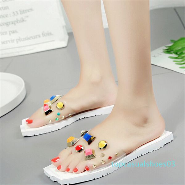 lovely sandals 2018 new transparent flat sandals &slippers female summer non-slip flat with flip-flops stylish wear color rivet slippers t03, Black
lovely sandals 2018 new transparent flat sandals &slippers female summer non-slip flat with flip-flops stylish wear color rivet slippers t03, Black