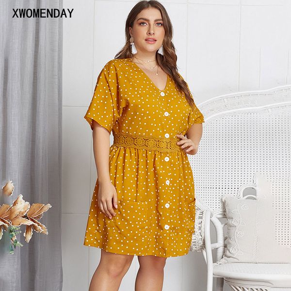 women plus size casual dot printed pockets yellow knee length dress big size 4xl elegant female 2019 short summer dress vestidos, Black;gray
women plus size casual dot printed pockets yellow knee length dress big size 4xl elegant female 2019 short summer dress vestidos, Black;gray