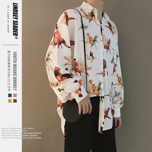 lindsey seader vintage dinosaur print long sleeve dress shirts harajuku casual button up shirt streetwear hiphop men fashion top, White;black
lindsey seader vintage dinosaur print long sleeve dress shirts harajuku casual button up shirt streetwear hiphop men fashion top, White;black