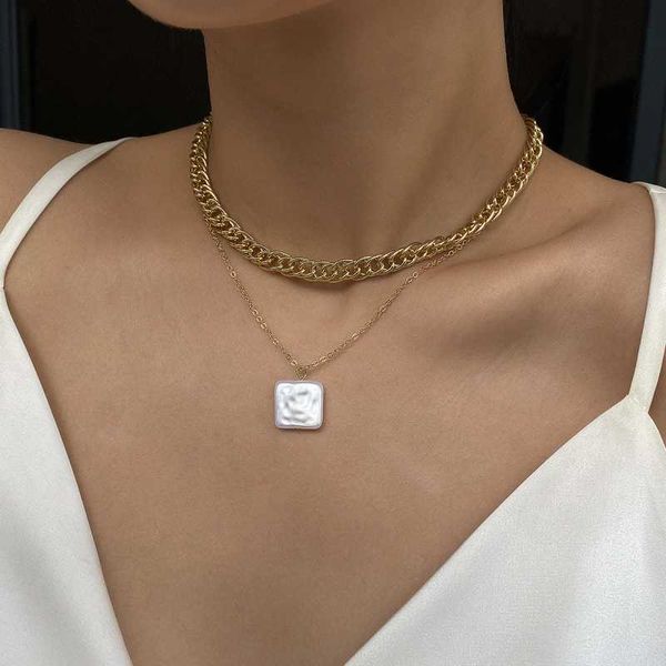 find me vintage 2-layer alloy necklace for women square imitation pearl pendant necklace 2020 new fashion jewelry accessories, Silver
find me vintage 2-layer alloy necklace for women square imitation pearl pendant necklace 2020 new fashion jewelry accessories, Silver