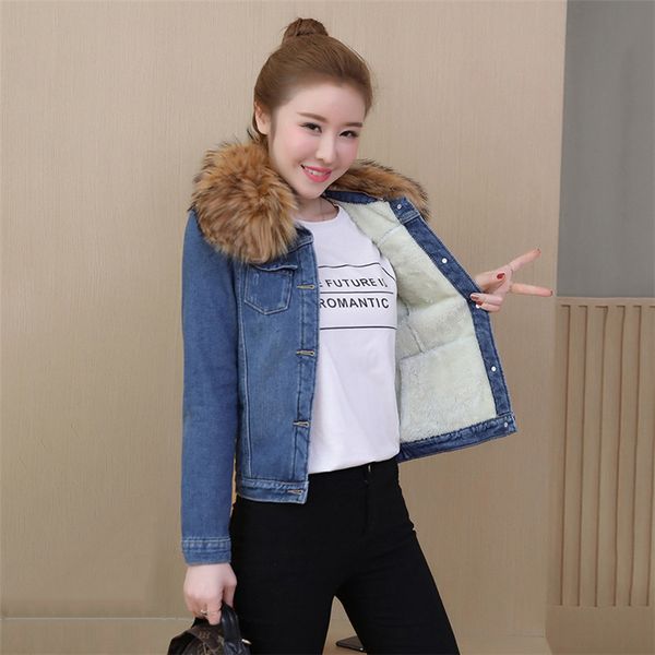 winter new denim cotton jacket female plus velvet thickening detachable large fur collar outerwear long sleeve warm coat jia365, Tan;black
winter new denim cotton jacket female plus velvet thickening detachable large fur collar outerwear long sleeve warm coat jia365, Tan;black