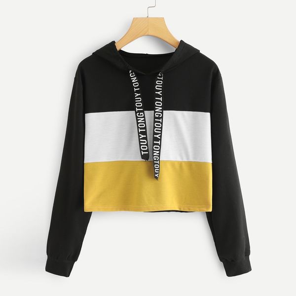 women's sweatshirt winter sweatshirts ladies hoodies women's long sleeve letter print tape drawstring hoodie colorblock d300719, Black
women's sweatshirt winter sweatshirts ladies hoodies women's long sleeve letter print tape drawstring hoodie colorblock d300719, Black