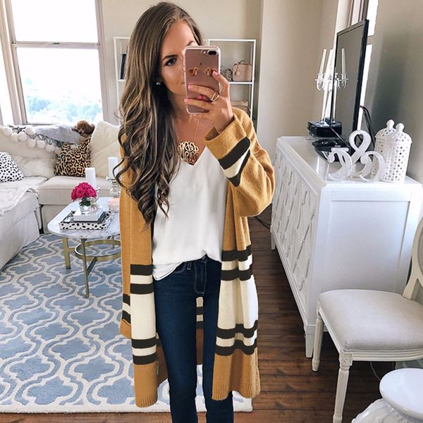 2018 fashion women's new autumn and winter long sleeves loose casual striped knitted sweater cardigan boca di root coat khaki, Black;brown
2018 fashion women's new autumn and winter long sleeves loose casual striped knitted sweater cardigan boca di root coat khaki, Black;brown