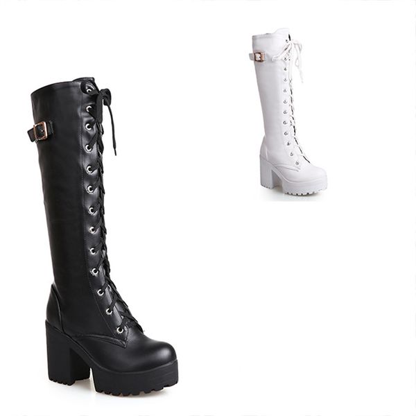 spring autumn lacing knee high boots women fashion white square heel woman leather shoes winter large size, Black
spring autumn lacing knee high boots women fashion white square heel woman leather shoes winter large size, Black
