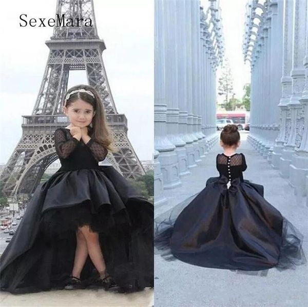 new black high low kids pageant dresses long sleeves sheer neck and illusion back with bow satin flower girl dress for wedding, Red;yellow
new black high low kids pageant dresses long sleeves sheer neck and illusion back with bow satin flower girl dress for wedding, Red;yellow
