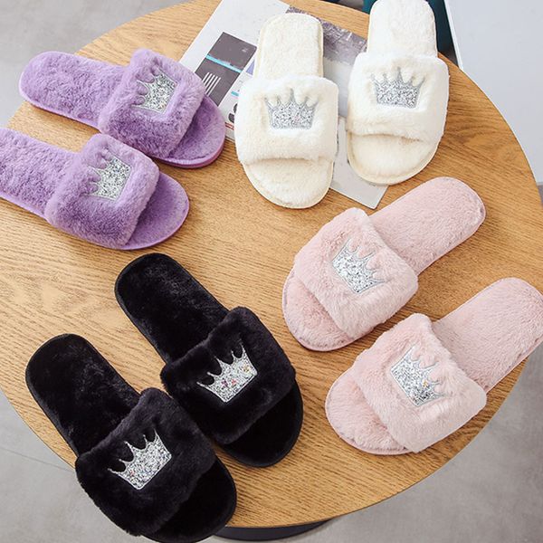 women faux fur plush slippers winter home luxury crown pattern indoor warm fluffy cotton solid color slippers high quality, Black
women faux fur plush slippers winter home luxury crown pattern indoor warm fluffy cotton solid color slippers high quality, Black