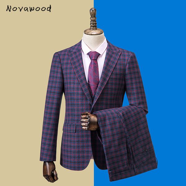 novawood 2020 men's groom wedding dress plaid formal suits three pieces purple british men suit one buttons slim fit casual suit, White;black
novawood 2020 men's groom wedding dress plaid formal suits three pieces purple british men suit one buttons slim fit casual suit, White;black