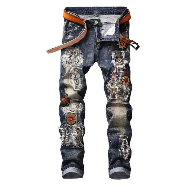 spot 2019 new retro personality embroidery slim hole small foot stretch manufacturers men's jeans size 29-38, Blue
spot 2019 new retro personality embroidery slim hole small foot stretch manufacturers men's jeans size 29-38, Blue