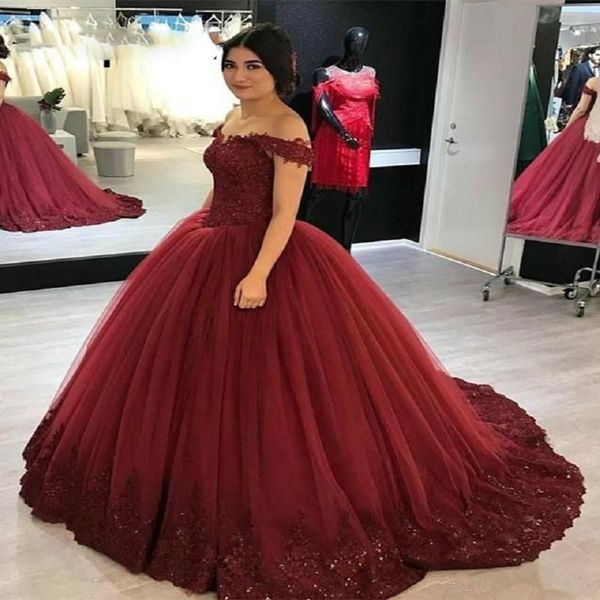 dark red tulle prom dresses 2020 off shoulder appliques ball gown modern vestidos plus size party prom gowns for sweet 16, Black
dark red tulle prom dresses 2020 off shoulder appliques ball gown modern vestidos plus size party prom gowns for sweet 16, Black