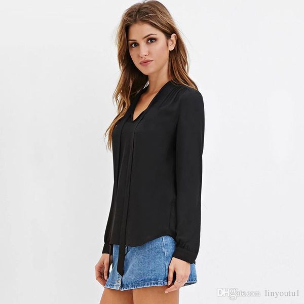 2020 solid tie bow chiffon blouse summer casual shirt women fashion crop deep v-neck front lace up, White
2020 solid tie bow chiffon blouse summer casual shirt women fashion crop deep v-neck front lace up, White