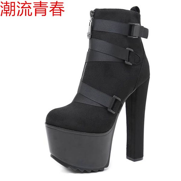 women's stiletto thin high heels 16cm pointed toe fashion suede style ankle new buckles for winter boots, Black
women's stiletto thin high heels 16cm pointed toe fashion suede style ankle new buckles for winter boots, Black