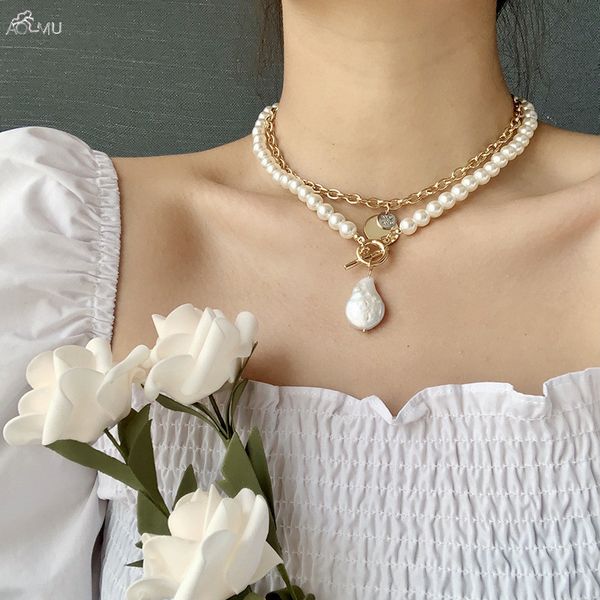 aomu 2020 natural baroque pearl necklace metal vintage round pendant chain set simple clavicle chain for women jewelry gifts, Silver
aomu 2020 natural baroque pearl necklace metal vintage round pendant chain set simple clavicle chain for women jewelry gifts, Silver