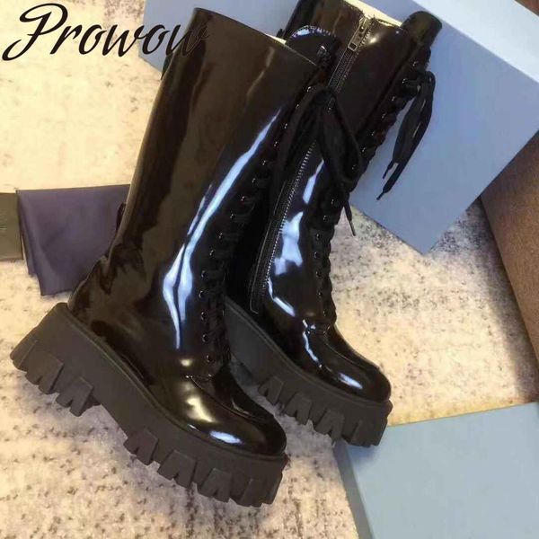 prowow new genuine leather gladiator lace up women motorcycle boots round toe platform thick heel knee high runway boots shoes, Black
prowow new genuine leather gladiator lace up women motorcycle boots round toe platform thick heel knee high runway boots shoes, Black