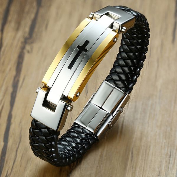 stainless steel leather bracelet men's black bracelet snap button jewelry luxury silver bracelets gift for man accessories cross, Golden;silver
stainless steel leather bracelet men's black bracelet snap button jewelry luxury silver bracelets gift for man accessories cross, Golden;silver