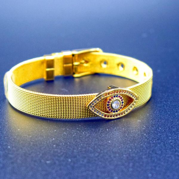 link, chain rainbow cubic zirconia evil eye bracelet gold color stainless steel mesh bracelets bangles for women trendy jewelry, Black
link, chain rainbow cubic zirconia evil eye bracelet gold color stainless steel mesh bracelets bangles for women trendy jewelry, Black