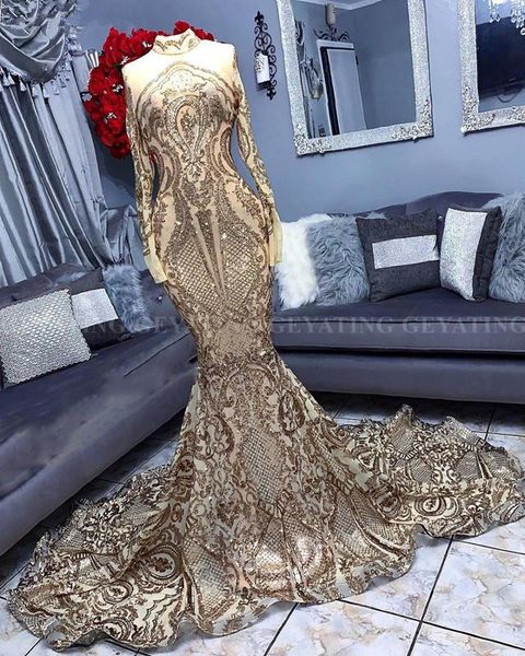 sparkly gold sequin mermaid long sleeve prom dresses for black girls high neck court train african formal gowns evening dress
sparkly gold sequin mermaid long sleeve prom dresses for black girls high neck court train african formal gowns evening dress
