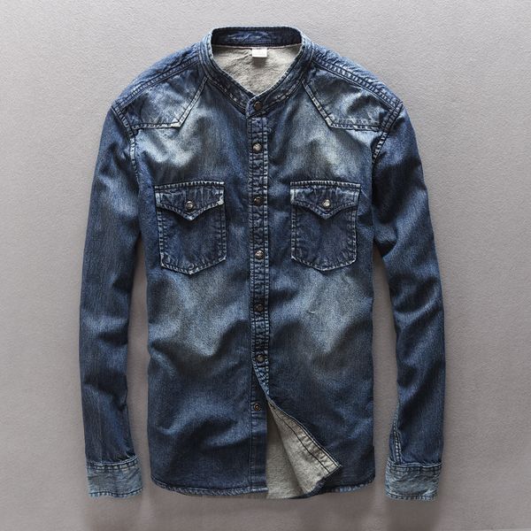2019 stand collar pure cotton denim shirt men autumn and winter retro denim brand shirts men casual fashion shirt mens chemise, White;black
2019 stand collar pure cotton denim shirt men autumn and winter retro denim brand shirts men casual fashion shirt mens chemise, White;black