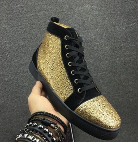wholesale 2019 men women rhinestone high shoes famous designer brand red bottom sneakers mens shoes with box t09, Black
wholesale 2019 men women rhinestone high shoes famous designer brand red bottom sneakers mens shoes with box t09, Black
