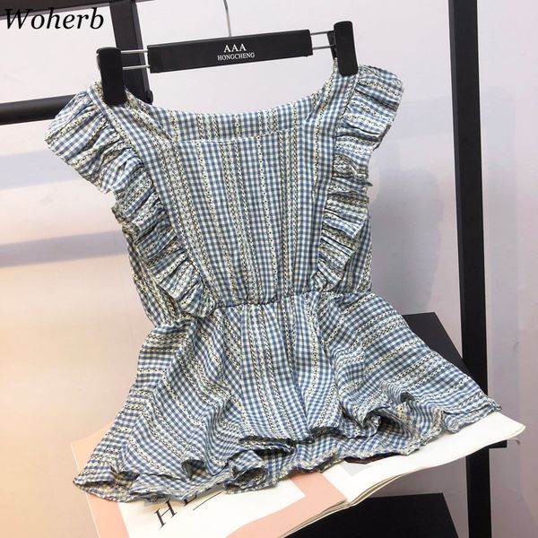 woherb summer womens and blouses sleeveless tank shirt female vintage plaid ruffle blusas 2019 camisas mujer 22246, White
woherb summer womens and blouses sleeveless tank shirt female vintage plaid ruffle blusas 2019 camisas mujer 22246, White