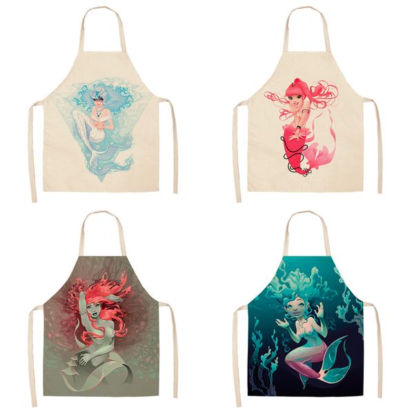 parent-child kitchen apron fashion cartoon mermaid print sleeveless cotton linen aprons for kids men women home cleaning tools 
parent-child kitchen apron fashion cartoon mermaid print sleeveless cotton linen aprons for kids men women home cleaning tools