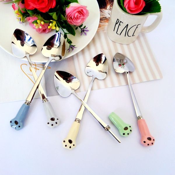 stainless steel spoon with ceramic cat claw handle coffee dessert spoon cartoon cutlery
stainless steel spoon with ceramic cat claw handle coffee dessert spoon cartoon cutlery