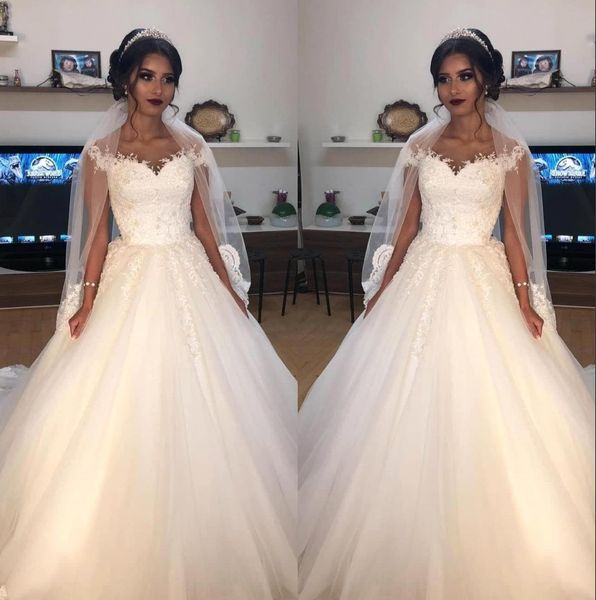 arabic sheer cap sleeves lace a line wedding dresses 2020 tulle lace applique sweep train wedding bridal gowns bc2670, White
arabic sheer cap sleeves lace a line wedding dresses 2020 tulle lace applique sweep train wedding bridal gowns bc2670, White