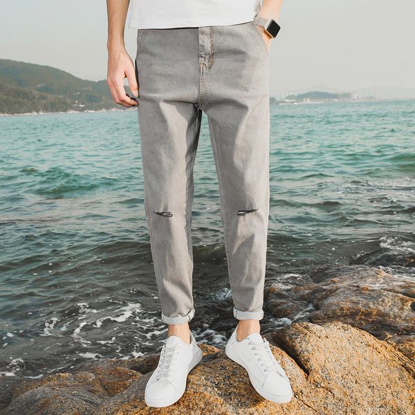 2019 spring new style with holes jeans men's korean-style hip hop large size medium waist thin denim (ankle-length pants) men's, Blue
2019 spring new style with holes jeans men's korean-style hip hop large size medium waist thin denim (ankle-length pants) men's, Blue