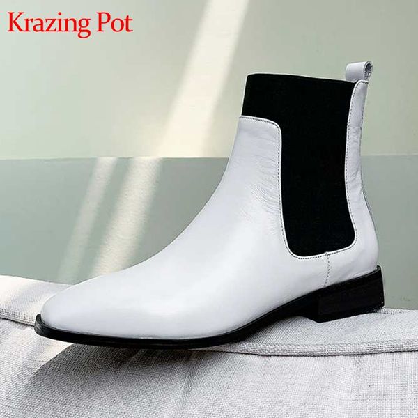 krazing pot genuine leather winter season square toe low heels vacation slip on mixed color french lazy design ankle boots l45, Black
krazing pot genuine leather winter season square toe low heels vacation slip on mixed color french lazy design ankle boots l45, Black