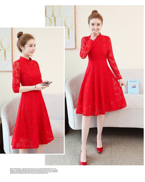 casual dresses women's clothing retro elegance self-cultivation and standing collar waist collection lace long cheongsam improved dress, Black;gray
casual dresses women's clothing retro elegance self-cultivation and standing collar waist collection lace long cheongsam improved dress, Black;gray