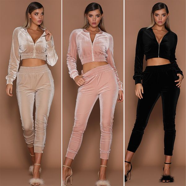 2019 autumn women clothes two piece velour tracksuit long sleeve crop+pant velvet set for woman sport suit, Gray
2019 autumn women clothes two piece velour tracksuit long sleeve crop+pant velvet set for woman sport suit, Gray