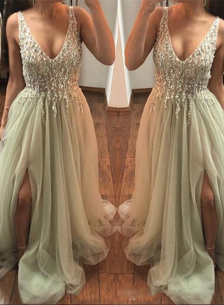 deep v neckline split prom dresses long 2019 sheer beaded bodice formal evening gowns cocktail party ball dress, Black
deep v neckline split prom dresses long 2019 sheer beaded bodice formal evening gowns cocktail party ball dress, Black