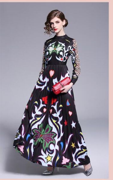 spring-autumn stand-up collar shows a slim high waist pleated abstract leopard long dress, Black;gray
spring-autumn stand-up collar shows a slim high waist pleated abstract leopard long dress, Black;gray